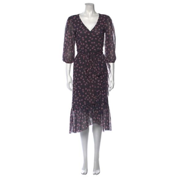 $290 GANNI Tilden Mesh Eclipse Floral Print Midi Length Dress - 38 (US 6) - Picture 3 of 9